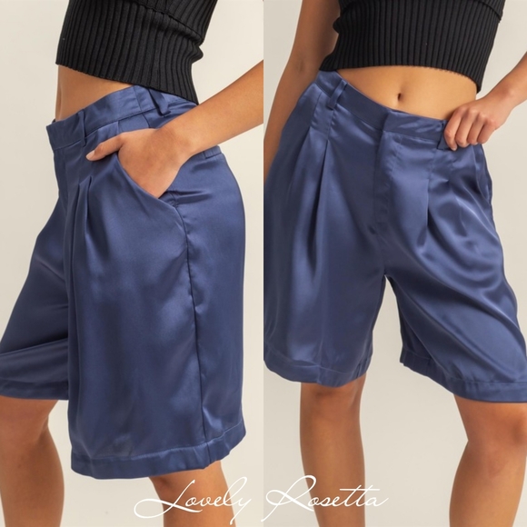 Women's Blue Satin Shorts